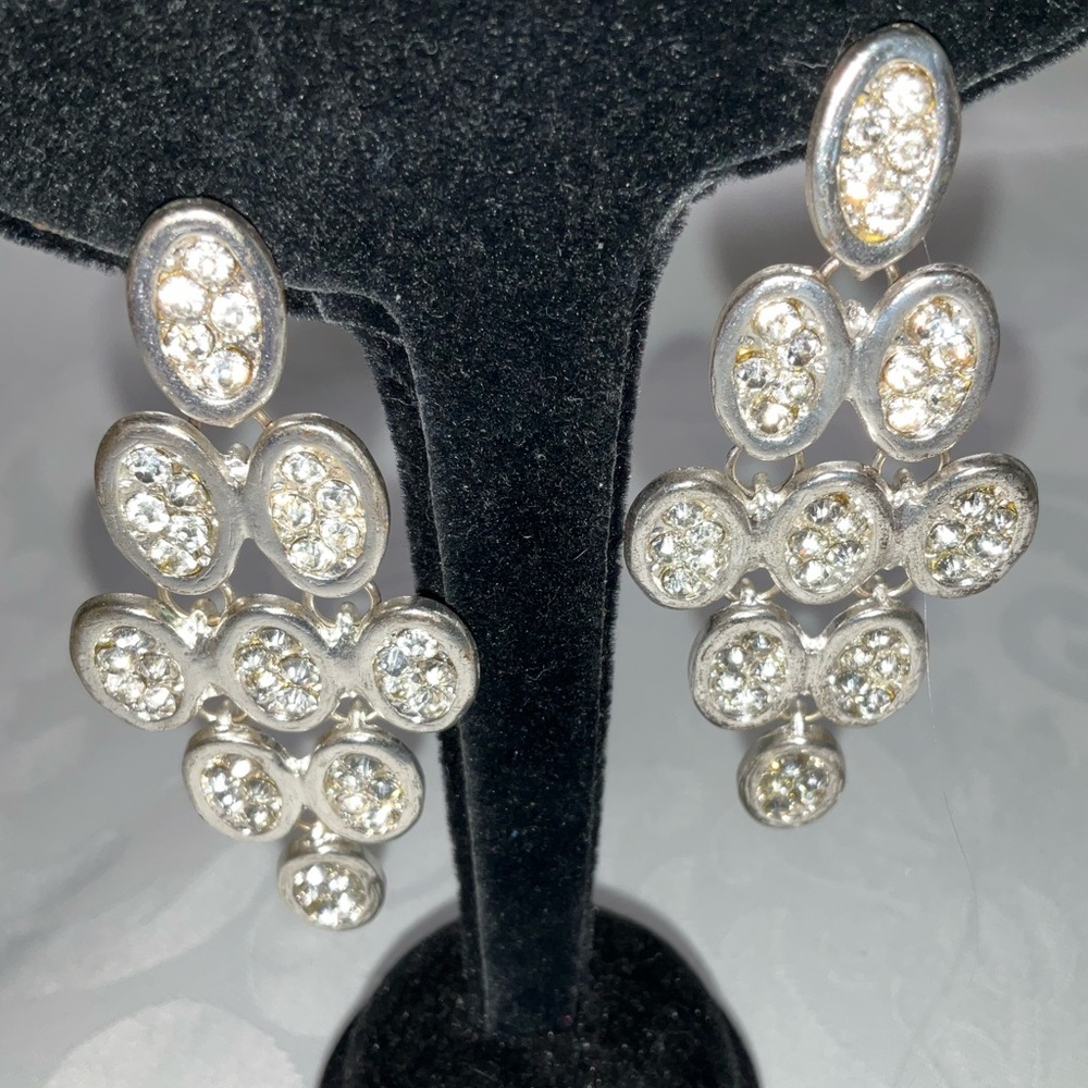 Silver Tone Crystal Drop Chandelier Earrings